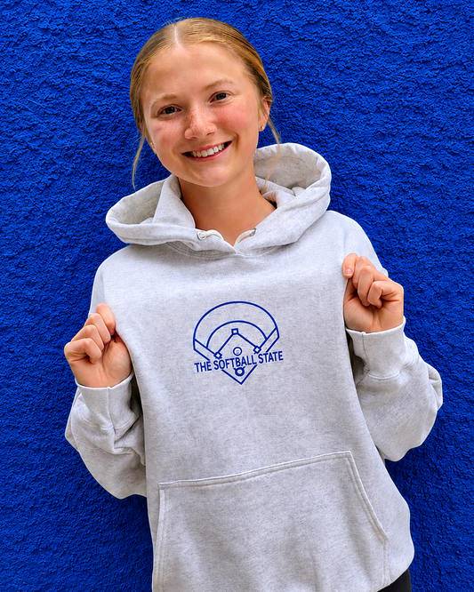 Diamond State Softball Hoodie-Blue/Oatmeal Heather