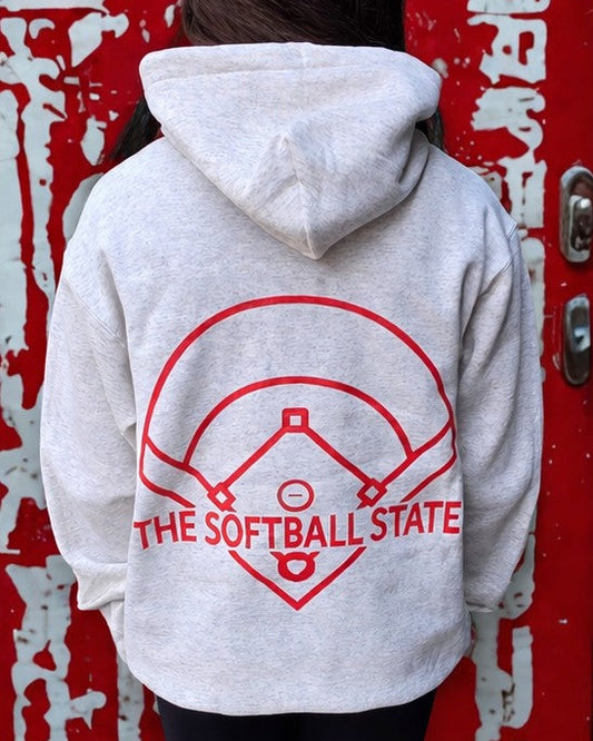 Diamond State Softball Hoodie-Red/Oatmeal Heather