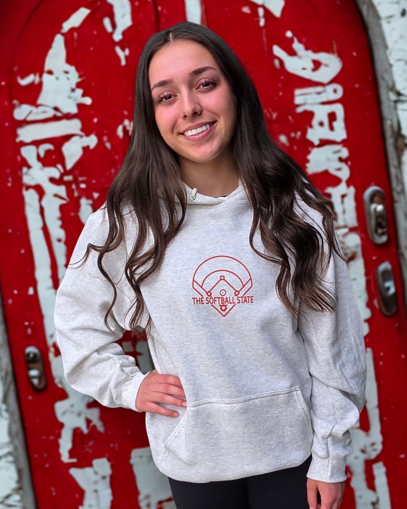 Diamond State Softball Hoodie-Red/Oatmeal Heather